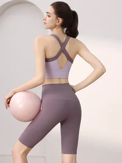 Women's Summer Yoga Sports Set, Shockproof Vest, Backless, Pilates - 5