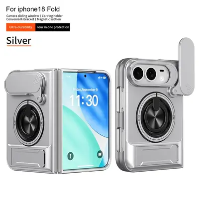 Suitable for iPhone 18 Duo Foldable Phone Case 360-Degree Rotating Magnetic Invisible Stand Sliding Window Case