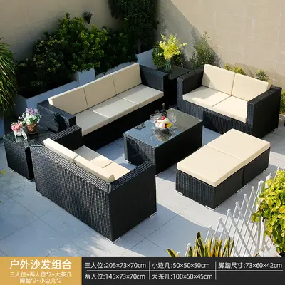 Rattan Garden Sofa Set with Table and Chairs, Outdoor Lounge - 12