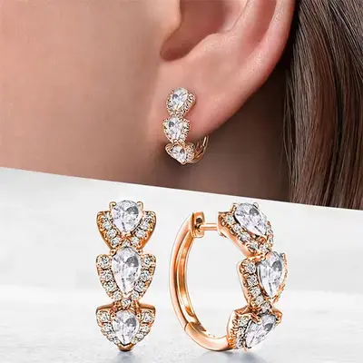 Zircon Drop Earrings, Copper, Water Drop Shape, Elegant - 10