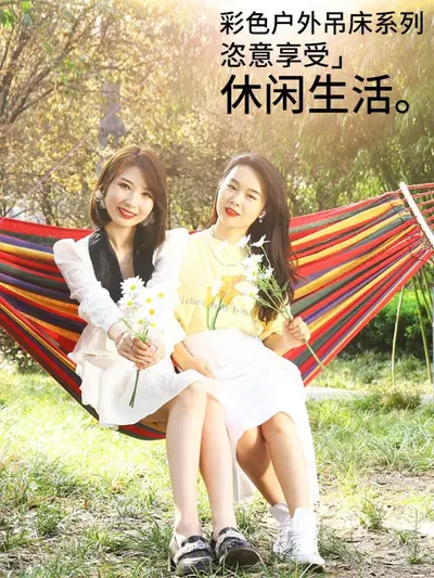 Double Outdoor Hammock Swing Hanging Chair with Anti-Tip Design for Garden and Camping