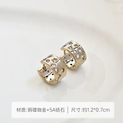 韩系简约咖啡金锆石耳钉耳扣小众轻奢精致冷淡风耳饰时尚气质耳环 - 9