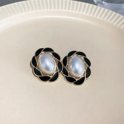 Gerçek altın elektroliz gümüş iğne inci küpeler fransız retro saray tarzı küpe kadınlar için moda küpe dingzhi toptan - 12