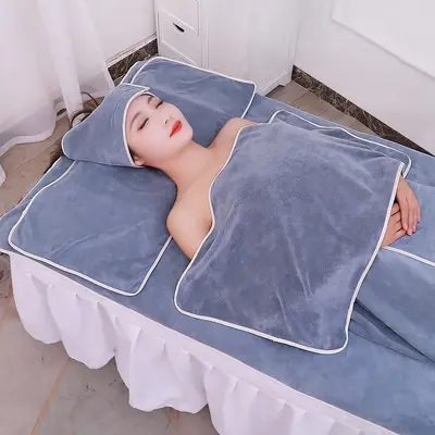Beauty Salon Towel Set with Head Wrap and Bed Sheet Towel with Hole - 10