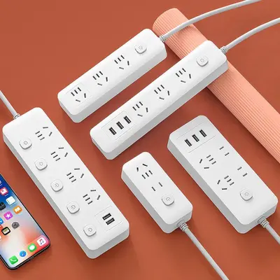 Multi-Function USB Power Strip for Home, Multiple Outlets, Long Cord Extension Board for Office, Individual Switch Control, Wiring Socket Board