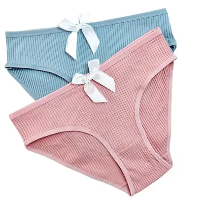 Ribbed Pure Cotton Women's Briefs, Plus Size, Four Seasons