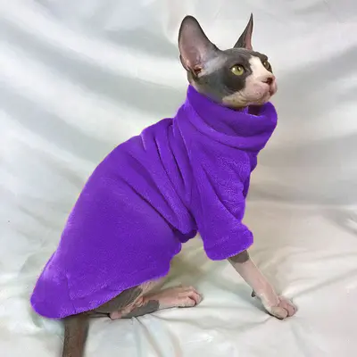 Одежда для бесшерстных кошек, осень-зима, утепленная одежда для кошек сфинкс, оптом, базовый слой из мехового флиса для девон-рекс, тёплая и удобная - 12