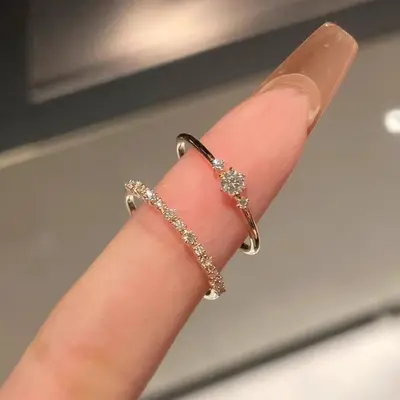Kadınlar için ince pırlanta yüzük, minimalist, çoklu taş, yığılabilir - 5