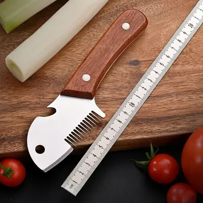 Ahşap saplu çok işlevli sebze kesici, soğan doğrayıcı şişe açıcılı - 3