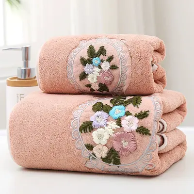 Embroidered bath towel set 2-piece, soft absorbent - 8
