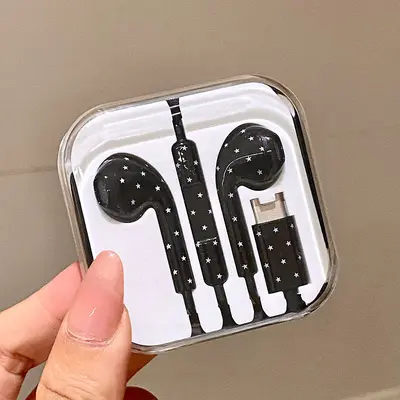 Retro In-Ear-Kopfhörer mit Kabel, Type-C und Mikrofon, Punkt- und Sternmuster - 9