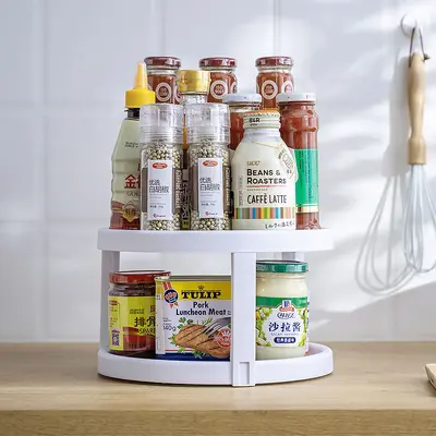 Rotating spice rack multi-functional kitchen organizer spice carousel turntable desktop spice storage shelf