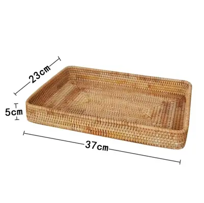 复古藤编化妆品收纳盒桌面物整理藤编收纳筐长方形台面零食置物框 - 8