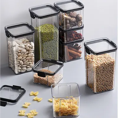Küchenknackglas Haushalt Lebensmittel Lagerglas transparentes Medikamenten Kunststoffdeckel Box Gewürz Lagerbehälter - 9