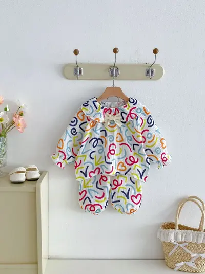 Girls Autumn Cotton Gauze Long Sleeve Pajama Set