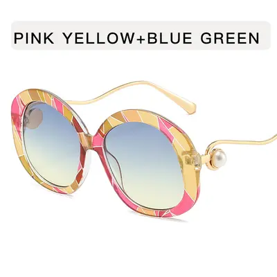 Round Frame Gradient Sunglasses, Pearl-Embellished Women's Party Sunglasses - 10
