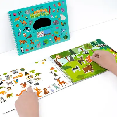 Reusable Sticker Book for Kids, DIY Early Education with Animal and City Scenes - 4