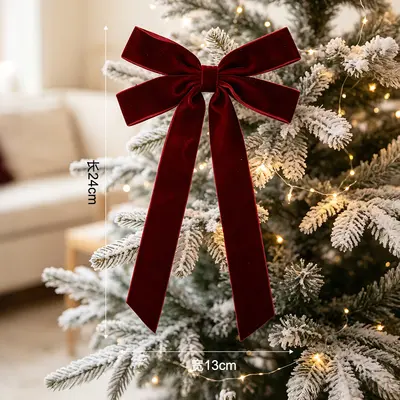 Christmas Tree Bow Ornament with Velvet Ribbon for Hanging Decor - 7