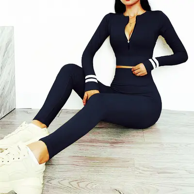 Kadın pilates yoga seti, fermuar, uzun kollu, tayt, profesyonel fitness - 10