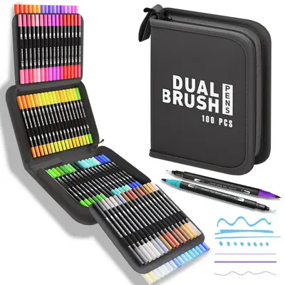 168-Color Dual-Head DIY Hand-Drawn Painting Doodle Pen Multi-Size Set with CD Bag Portable Canvas Bag Easy-to-Clean Watercolor Markers - 9