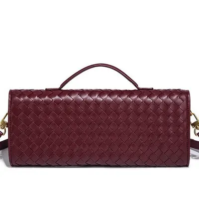 Single-Shoulder Baguette Bag, Woven Soft Leather Evening Bag - 3