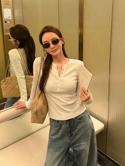 YOUYE 2026 Autumn V-Neck Long-Sleeve Slim-Fit White Women's T-Shirt