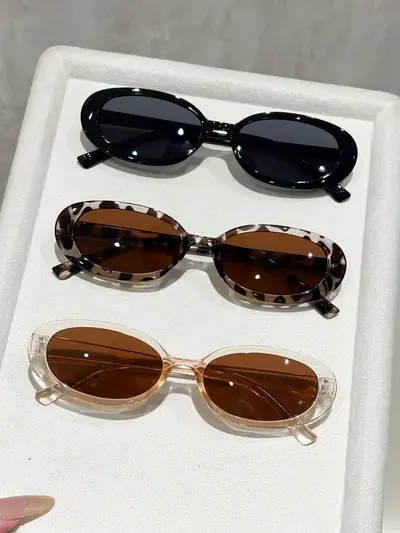 3-Pack Oval Frame Sunglasses for Women, Retro Style - 7