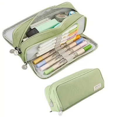 Korean-Style Large-Capacity Student Pencil Case, Double Zipper, Dirt-Resistant - 9
