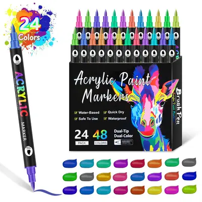 Acryl-Markerstifte mit Doppelspitze, 72 Farben, für Kinder - 8