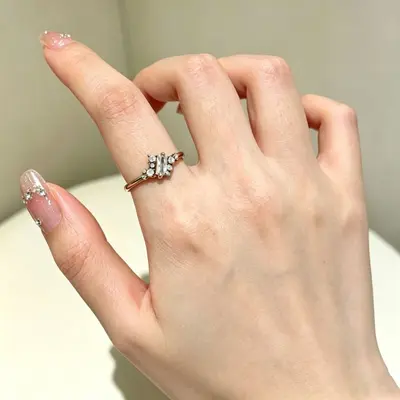 Coffee Gold Zircon Ring, Open Design, Stackable - 11