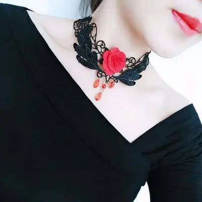 Sınır ötesi aksesuarlar kadın boyun bandı saray gotik seksi gerdanlık dantel kolye gerdanlık köprücük kemiği zincir kolye retro