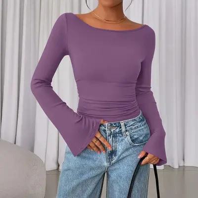 Grenzüberschreitende Amazon-Pullover-Strickoberteile für Damen, Herbst, mit Glöckchen, langärmlig, schlank geschnitten, plissiert, Girlie-Stil, zum Überziehen als Oberbekleidung