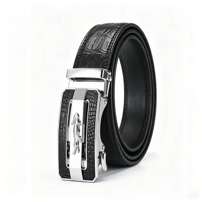 New Crocodile Logo Automatic Buckle Crocodile Texture Leather Belt Men's Business Formal Wear Durable Multi-Color Versatile Cowhide Waist Belt - 12