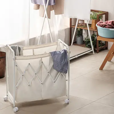 Foldable Two-Compartment Rolling Laundry Basket