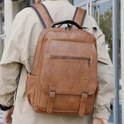 Men's PU Business Backpack, Large-Capacity Casual Student Bag - 4