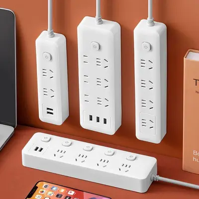 Multi-Function USB Power Strip for Home, Multiple Outlets, Long Cord Extension Board for Office, Individual Switch Control, Wiring Socket Board