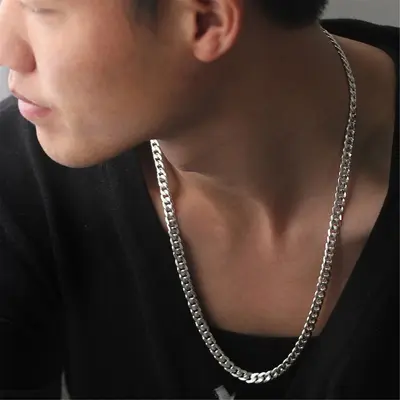 白铜镀银潮流马鞭链 不吸磁铁侧身链条 男士项链时尚银饰品 - 2
