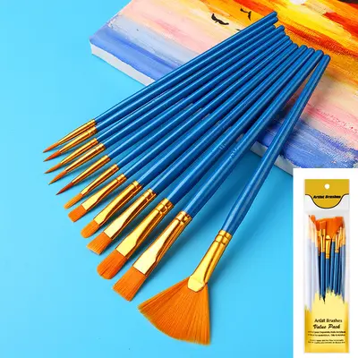 Grenzüberschreitende Amazon Pinselset mit 12/13/15 Stück, Kunststoffschaft, Nylonborsten, Aquarell- und Acrylpinsel, Linierpinsel - 9
