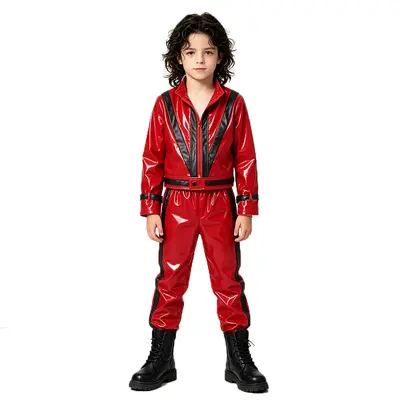 Kids Jackson Thriller Cosplay Set, Red Black Leather Jacket and Pants - 9