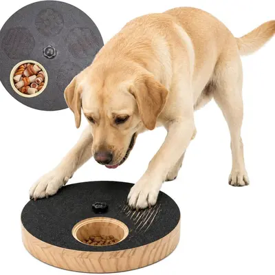 Wooden Cat Scratcher Board with Rotatable Nail File and Dog Slow Feeder