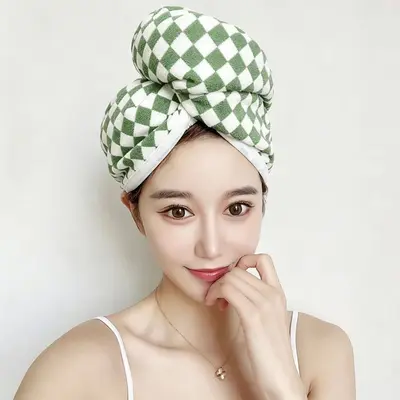 Checkered Absorbent Quick-Dry Women's Hair Cap, Thickened Hair Towel Wrap - 8