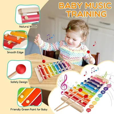 Montessori Altersklassifizierung Stapel-Lernspielzeug 6-12 Monate Holzbausteine Xylophon Babyzahnungsspielzeug