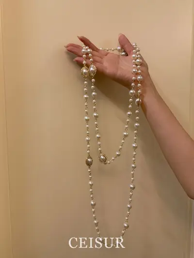 Çok katmanlı inci kolye, uzun model, Kore tarzı - 7