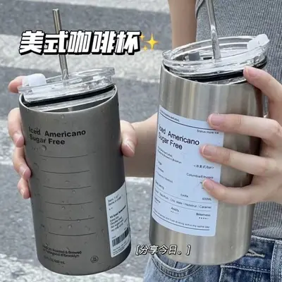 Cross-border American-style 304 stainless steel insulated tumbler ins coffee cup niche large capacity portable with straw minimalist dual-drinking - 2