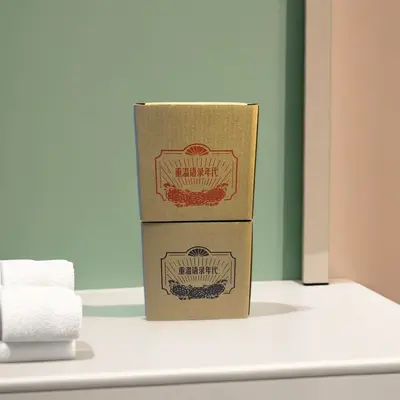 Brown Kraft Box and Blue Bag for Enamel Mugs, Biodegradable