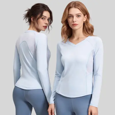 Kadın Slim Fit Yoga Üstü, Uzun Kollu, Nefes Alabilen File Kumaş