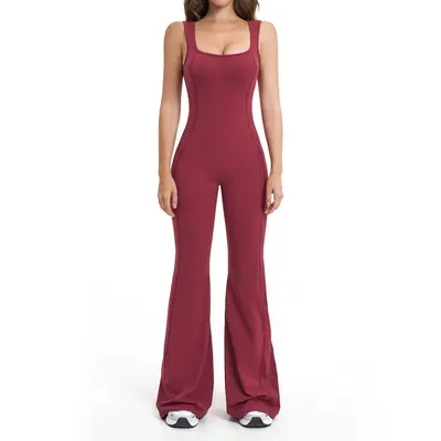 Backless Yoga Jumpsuit, Slight Flare Leg, One-Piece Slim Fit Fitness Bodysuit, Model 2546 - 9