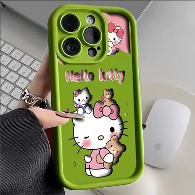Pembe KT kedi telefon kılıfı, Apple 15 Pro Max iPhone 16 için uygun, sevimli çizgi film desenli, 14, 13, 17 numaralı kızlar için, düşmeye karşı korumalı. - 5