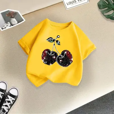 Mädchen-Kurzarm-T-Shirt mit Kirschdruck, Sommer - 9