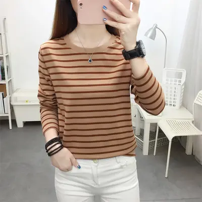 Damen-T-Shirt Langarm gestreift, große Größen, locker - 12